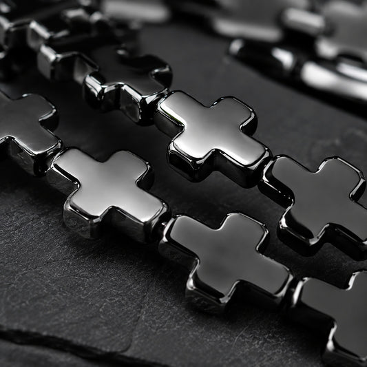Natural Hematite Cross Double-Wrap Bracelet