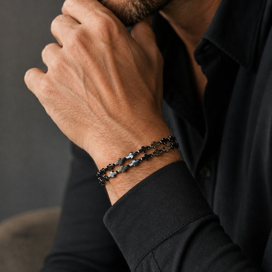 Natural Hematite Cross Double-Wrap Bracelet