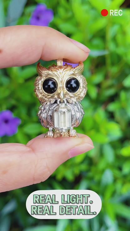 【Early Bird】Owl Trinity Pendant – Handcrafted Brass & Obsidian Owl Necklace with Tritium Glow | EDC Paracord Bead