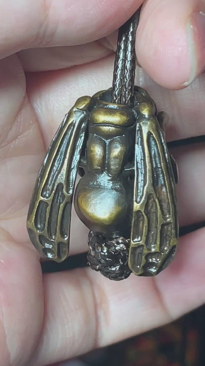 Handmade Bronze Bumblebee Bead – Large EDC Charm for Paracord, Knives & Necklaces